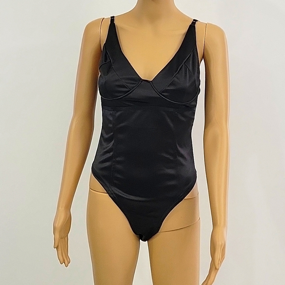Women's Satin Deep V Neck Sleeveless Bodysuit